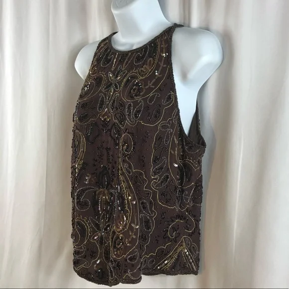 Papell Boutique Evening Silk beaded Vintage Tank top L - Picture 5 of 16